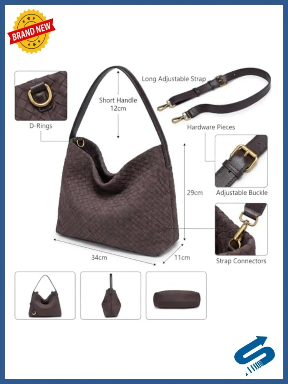 Suede Woven Tote Bag Braided Hobo Satchel Large Shoulder Purse Work Travel